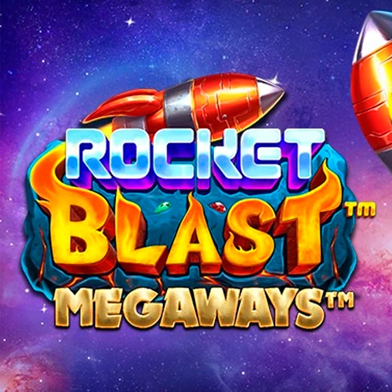 The logo of the free version of the Rocket Blast Megaways slot.