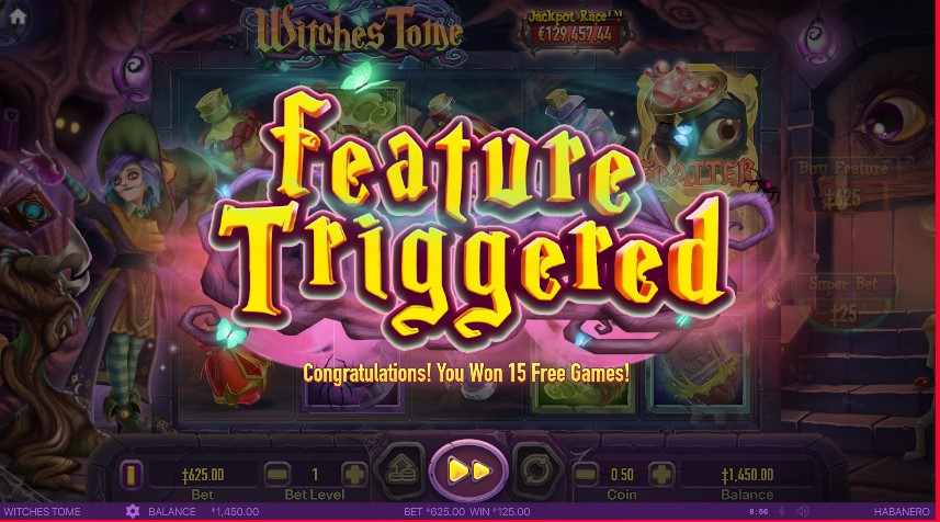 15 free spins in Witches Tome