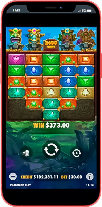 Play the Aztec Bonanza slot machine demo on your mobile device.