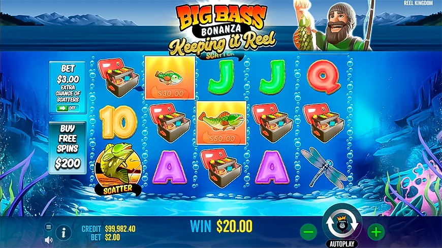 The process of playing for fun in the Big Bass Bonanza Keeping Reel Slot.