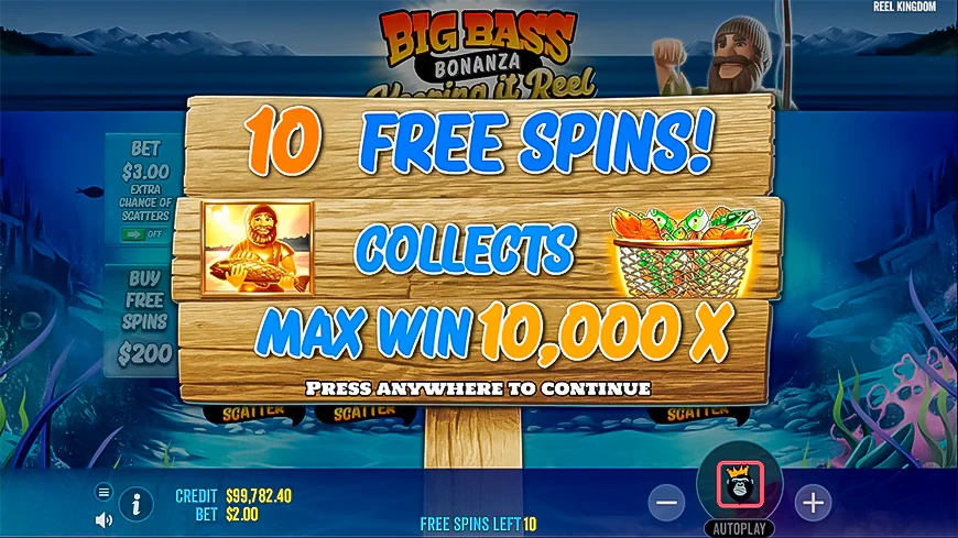 Winning bonus features in the Big Bass Bonanza Keeping Reel Slot.