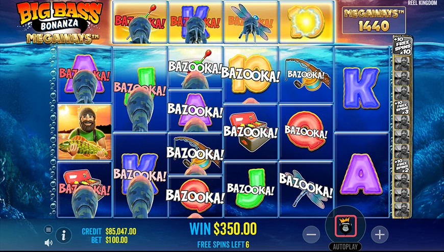 Trigger the Bazooka Bonanza bonus when you roll out 10 free spins in Big Bass Bonanza Megaways slot Big Bass Bonanza Megaways slot  