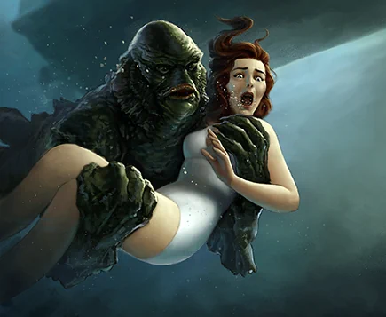 The splash screen that precedes the launch of free spins in the slot "Creature from the Black Lagoon". 