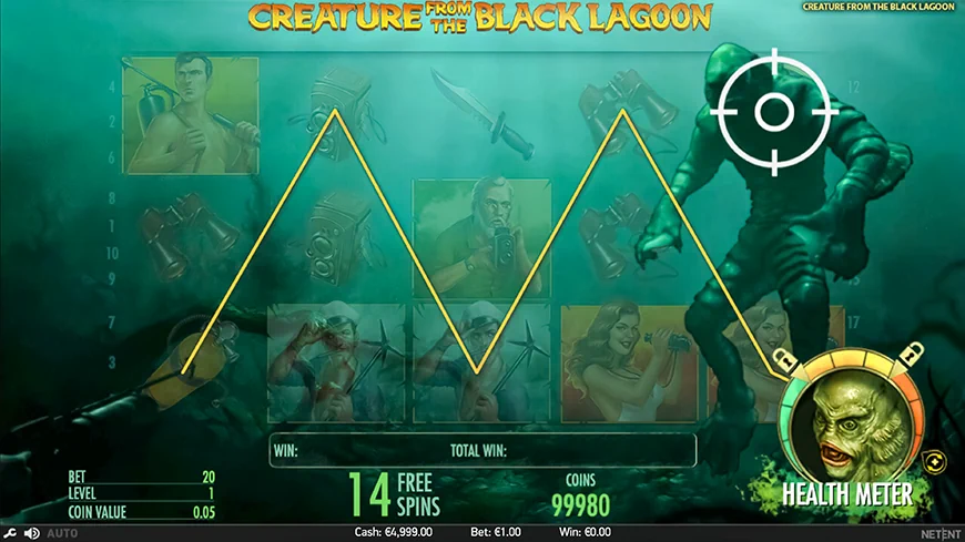 Creature from the Black Lagoon slot bonus feature. 