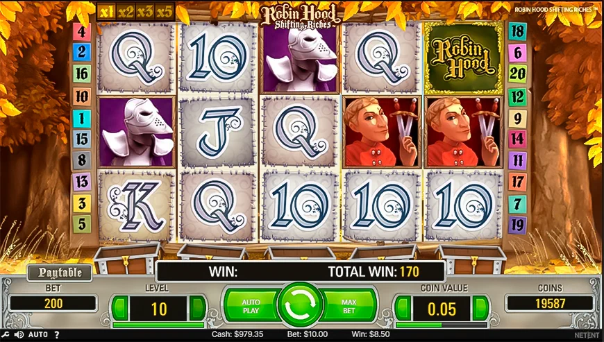 The main screen of Robin Hood: Shifting Riches slot during the game.