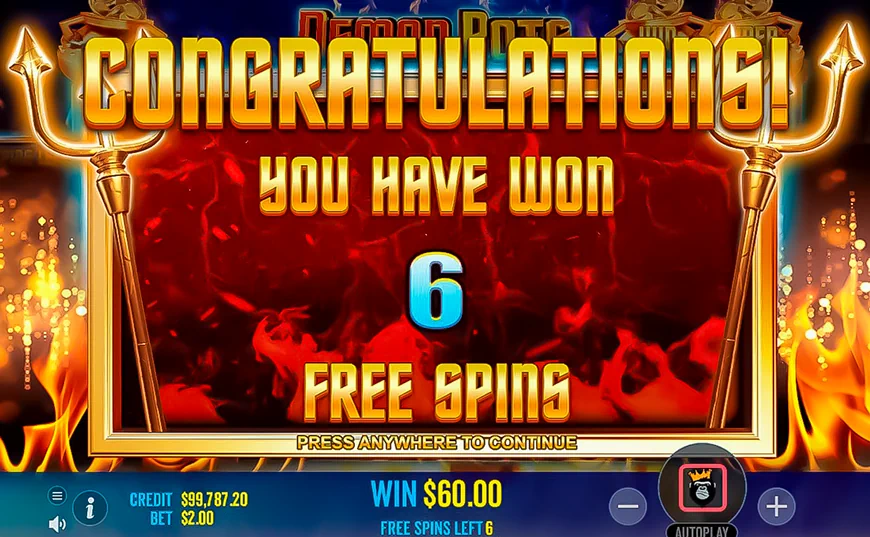 Win free spins in Demon Pots online slot.