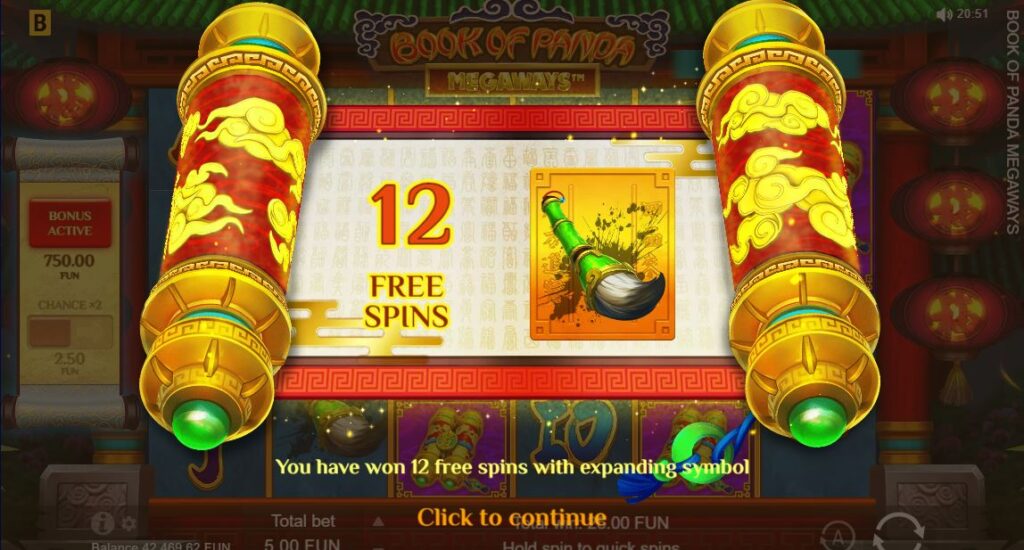 Book of Panda Megaways 12 free spins