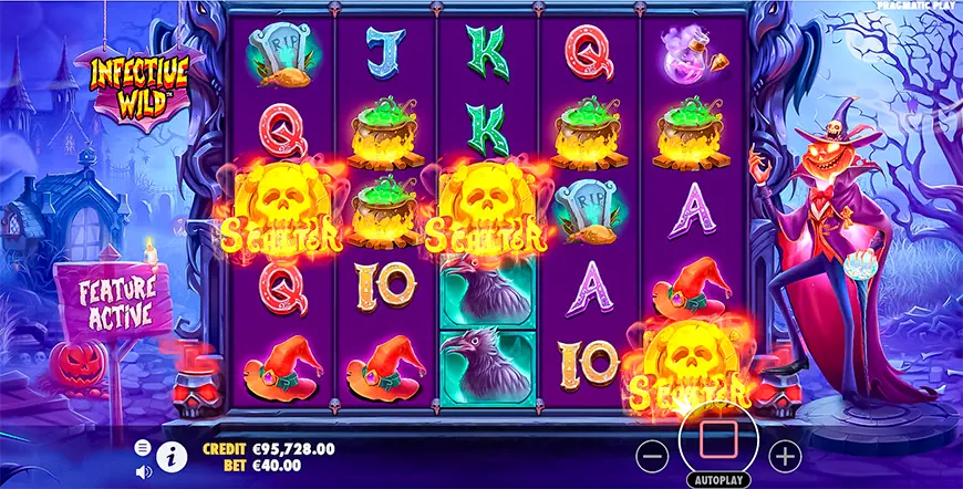 The moment of falling 3 scatter in the Infective Wild slot. Now will be the start of free bonus spins.