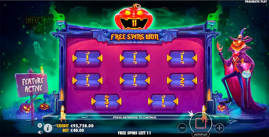 Mini game in Infective Wild slot. There is counting the number of free bonus spins.
