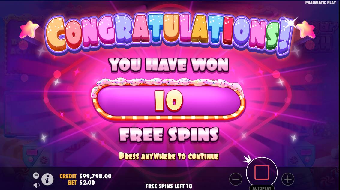 Sugar rush slot - Free spins won