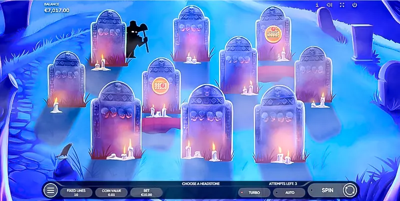 Players enter the Necropolis where they can unlock extras like additional free spins, multipliers, sticky wilds, and stacked symbols