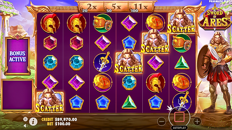 Free Spins are triggered by landing 4 or more golden Ares scatter symbols