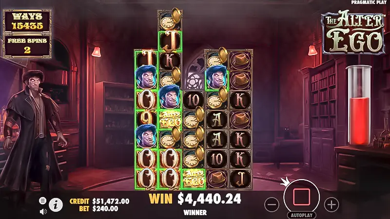 The Alter Ego Slot: Awarded during the bonus game, with a hit frequency of 1 in 321 spins.