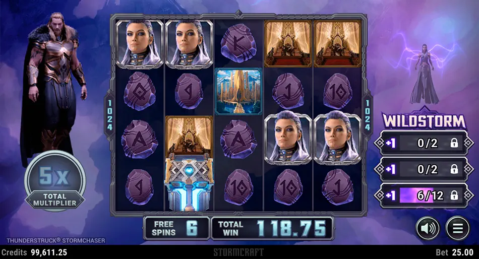 Bonus game process in Thunderstruck Stormchaser slot 