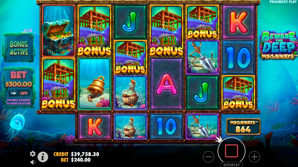 Winning bonus feature in Beware The Deep Megaways slot