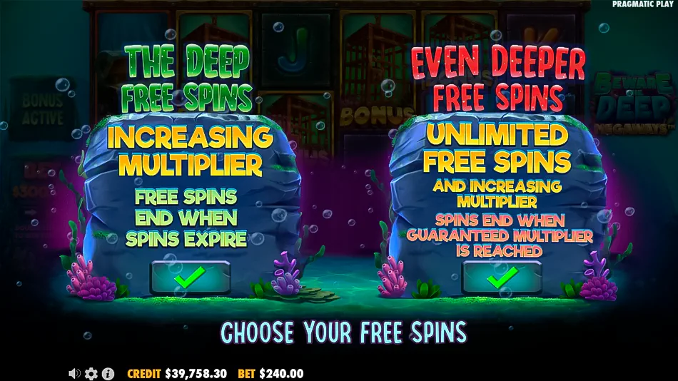 Selecting the bonus feature in Beware The Deep Megaways slot