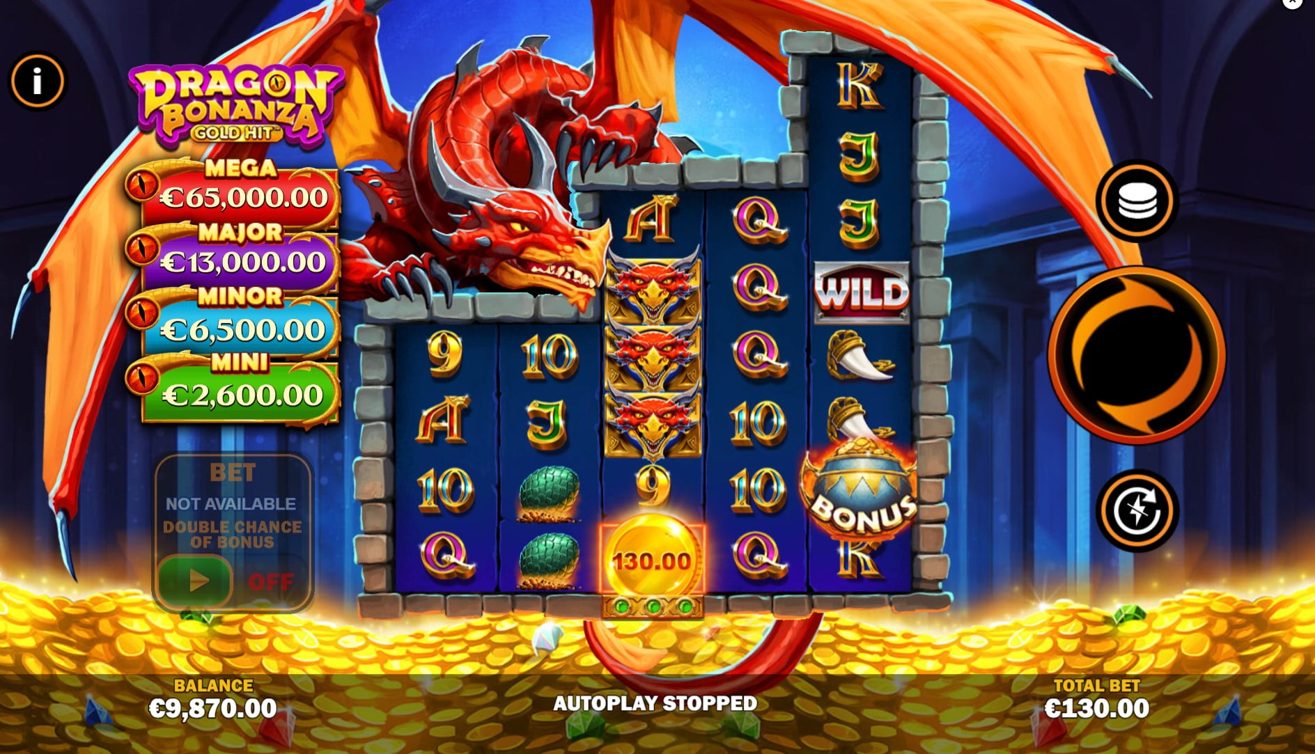 Gold Hit: Dragon Bonanza by Playtech slot gameplay screen