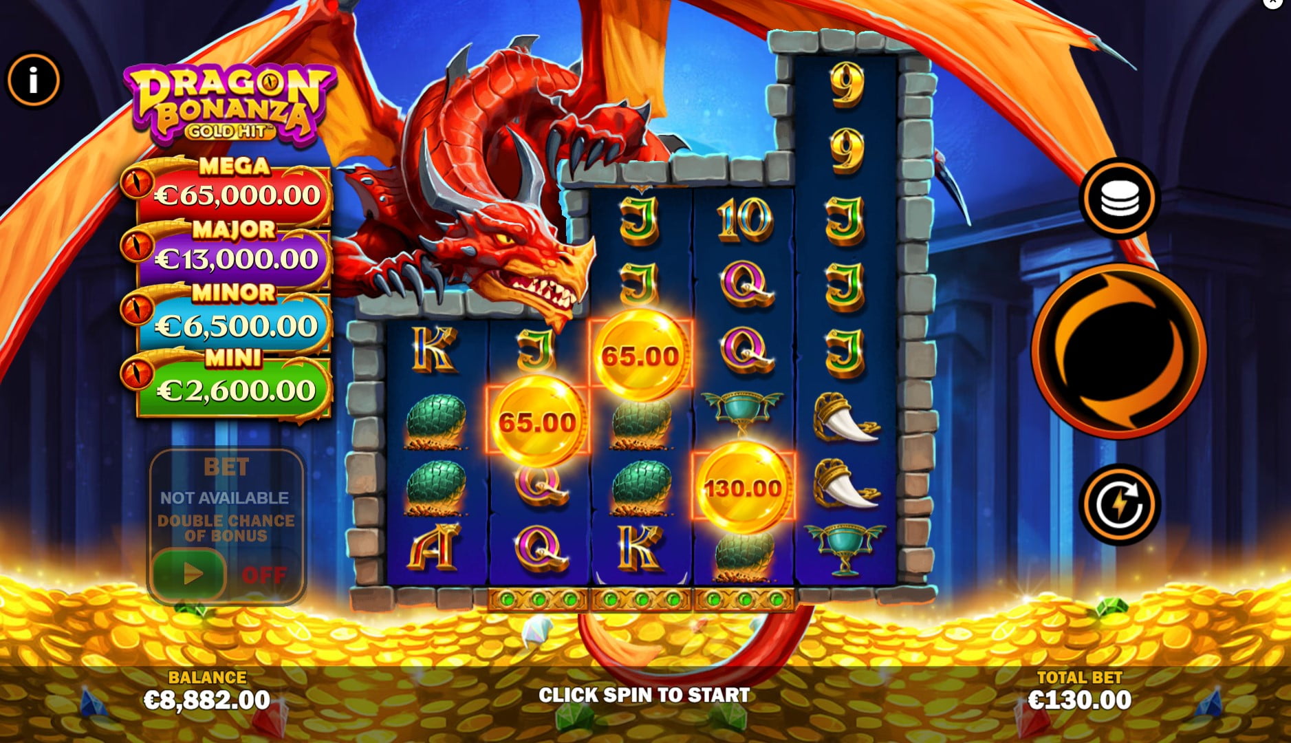 Gold Hit: Dragon Bonanza by Playtech slot gameplay screen