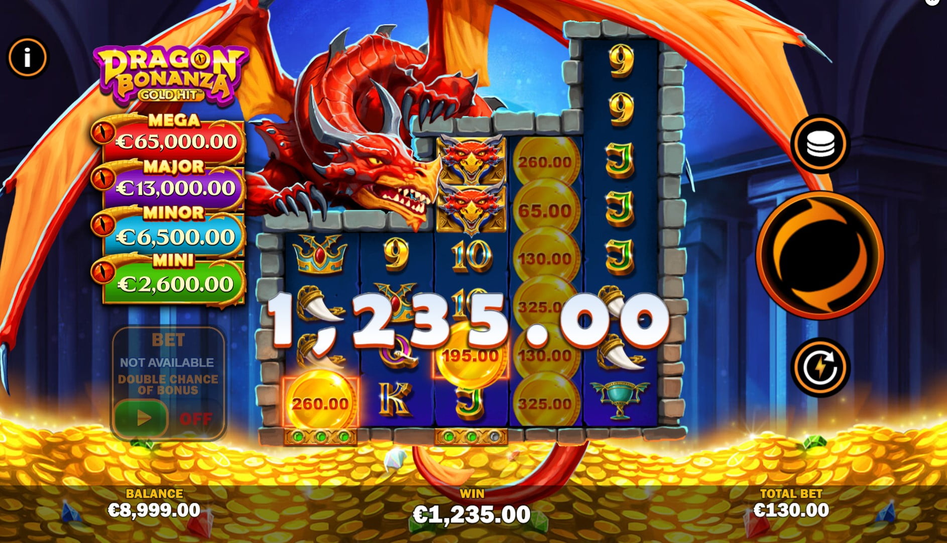 Gold Hit: Dragon Bonanza by Playtech slot gameplay screen