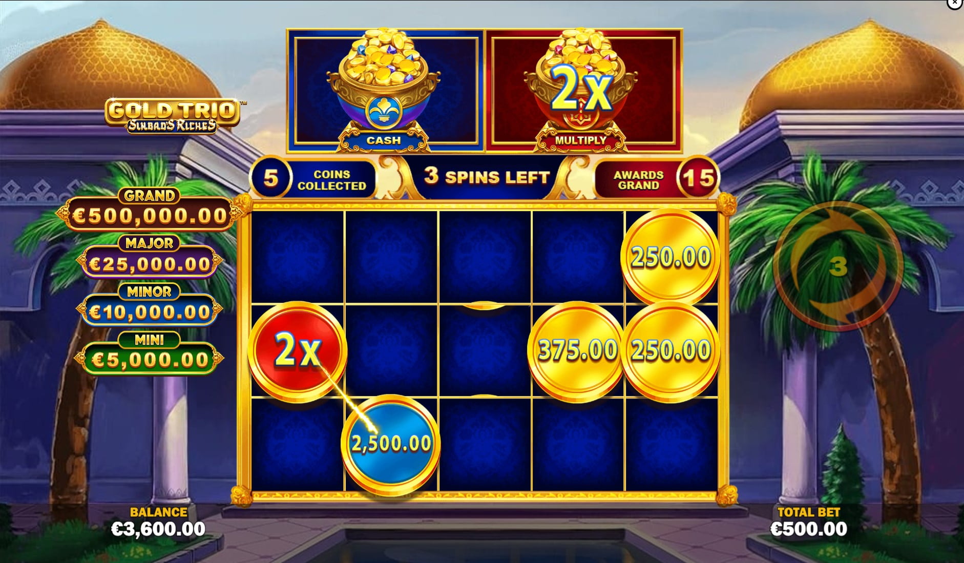 Gold Trio: Sinbad's Riches by Playtech slot gameplay screen