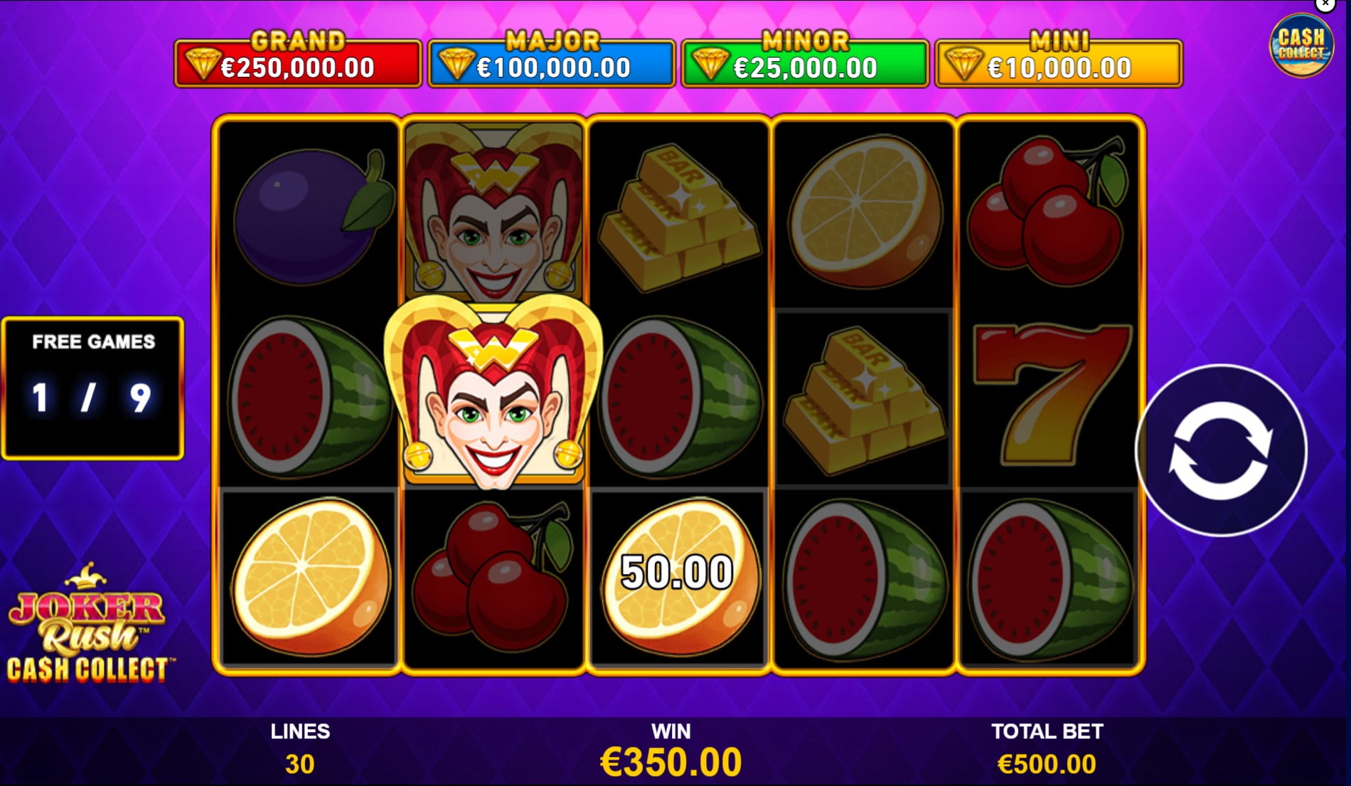 Joker Rush: Cash Collect by Playtech slot gameplay