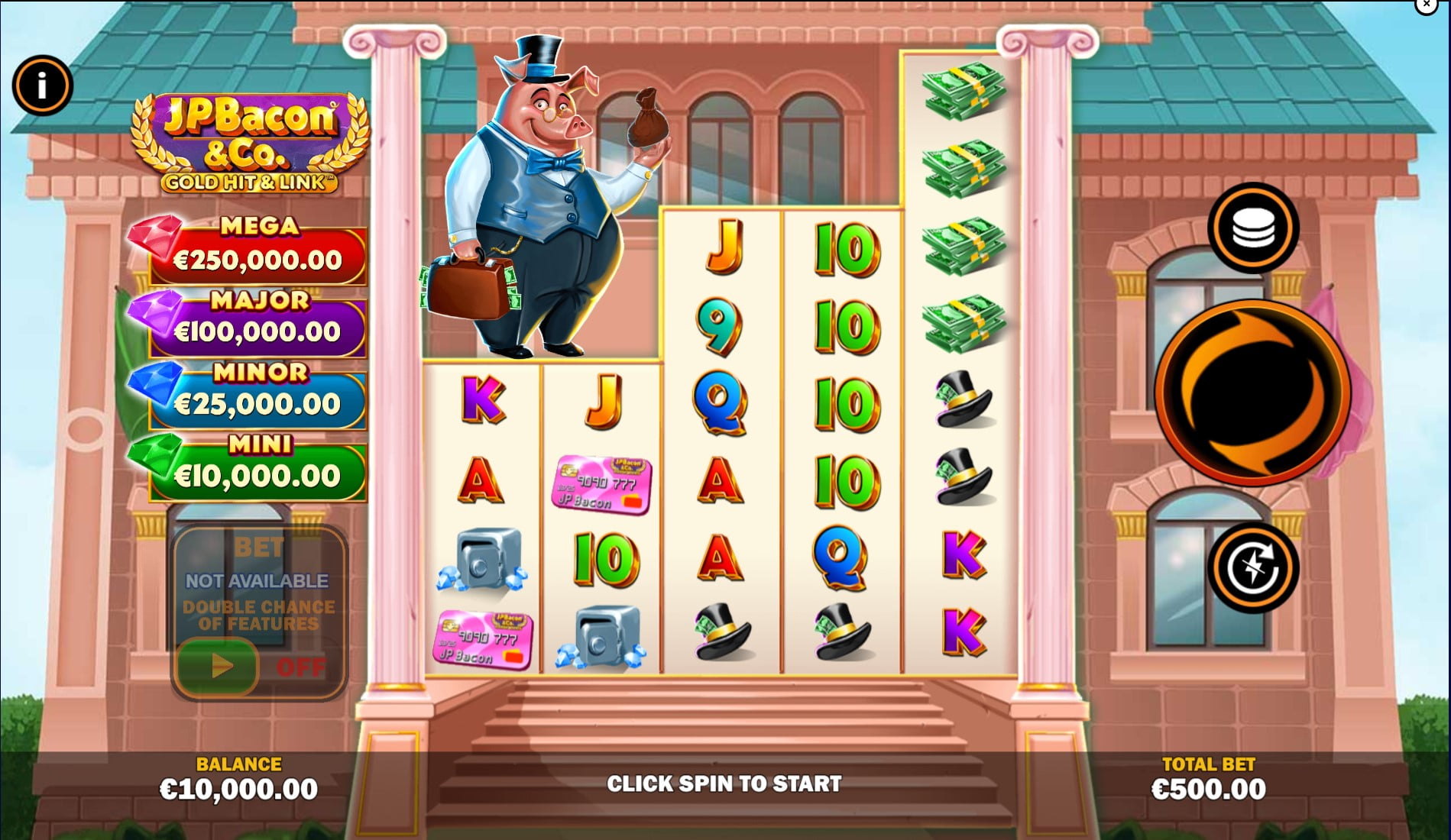 Gold Hit & Link: JP Bacon & Co. by Playtech slot gameplay screen