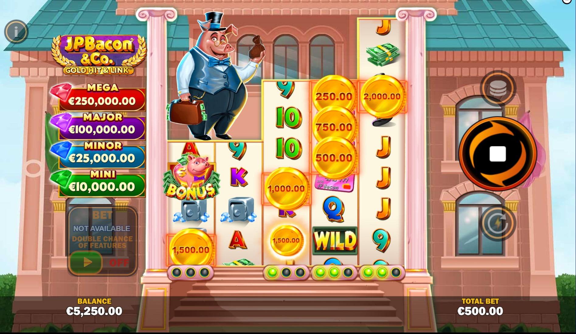 Gold Hit & Link: JP Bacon & Co. by Playtech slot gameplay screen