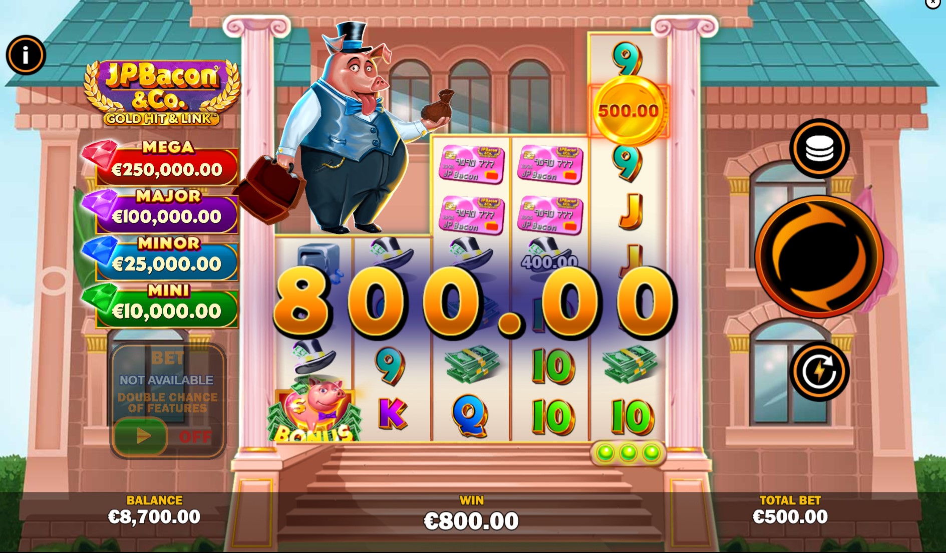 Gold Hit & Link: JP Bacon & Co. by Playtech slot gameplay screen