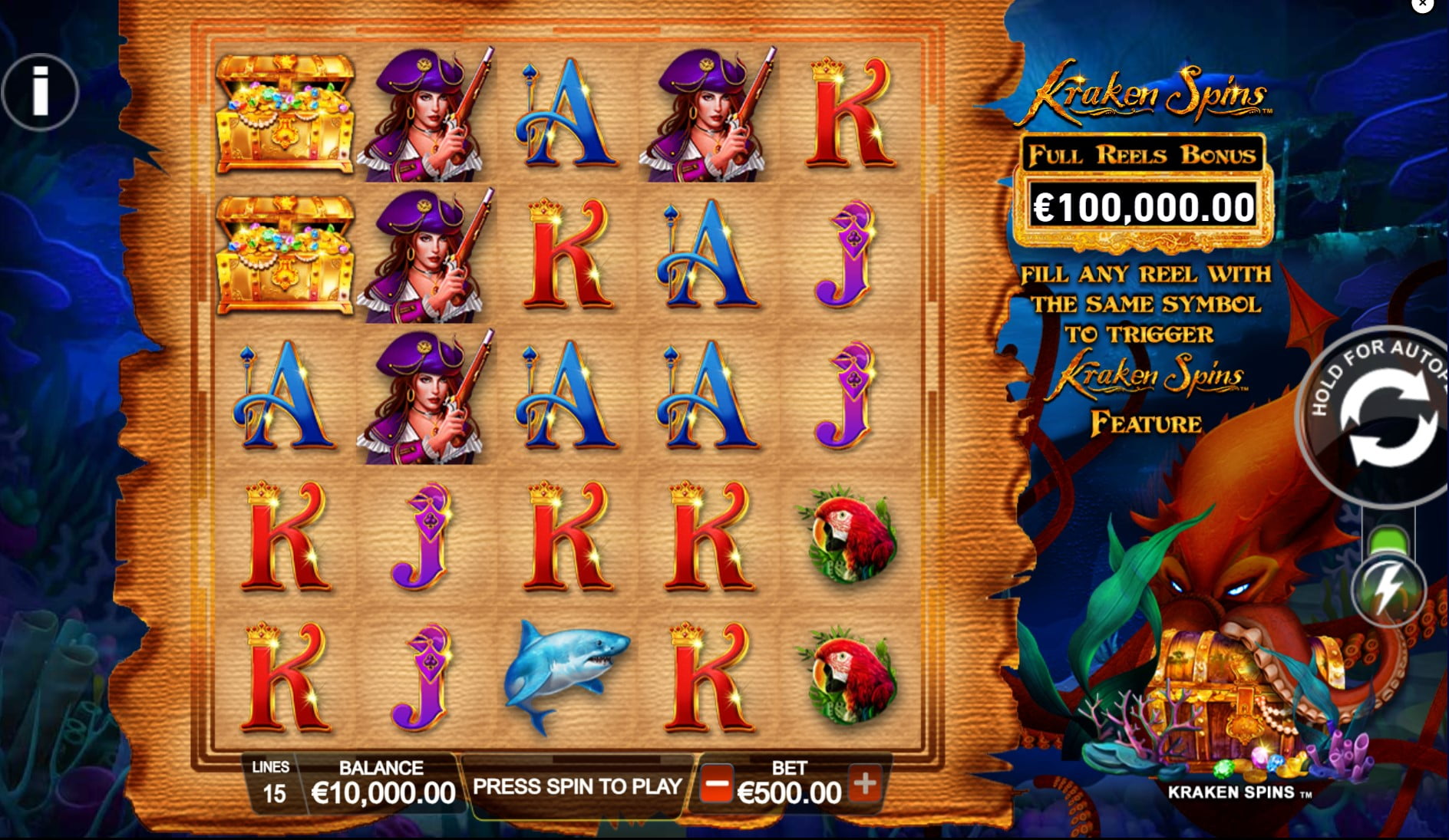 Kraken Spins by Playtech slot gameplay screen