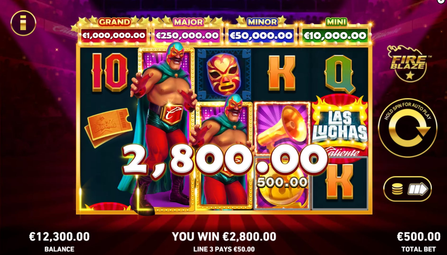 Mega Fire Blaze: Las Luchas by Playtech slot gameplay screen win