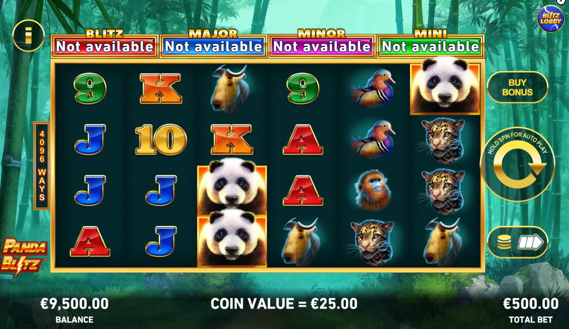 Panda Blitz by Playtech slot gameplay screen