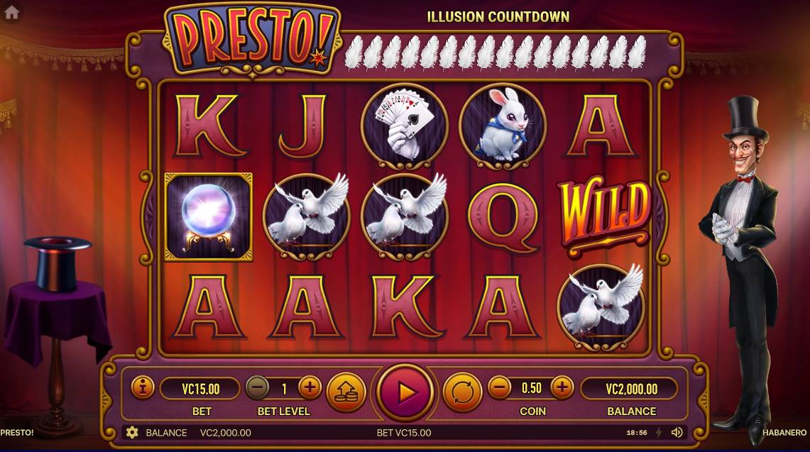 "Presto!" slot gameplay