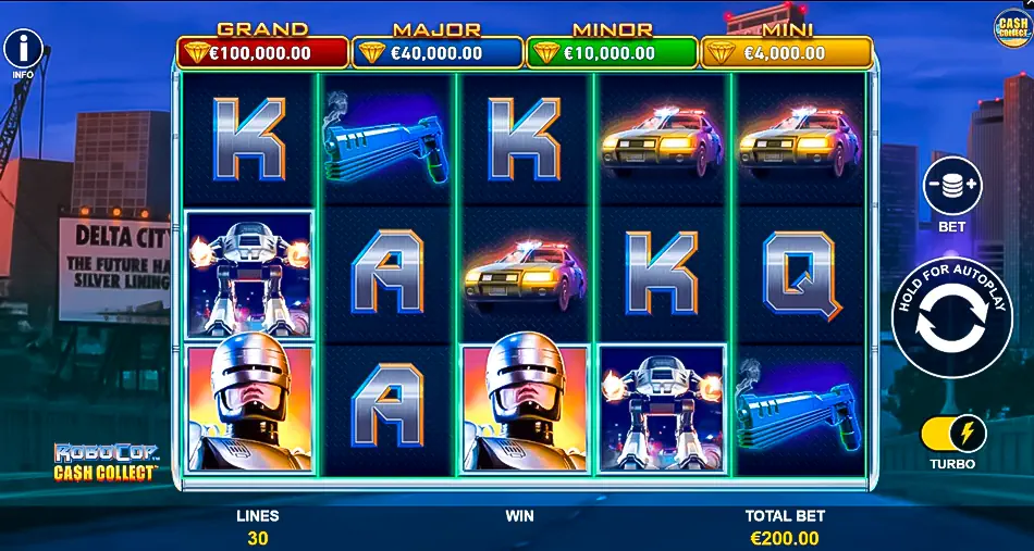 Basic game in RoboCop: Cash Collect slot by Playtech