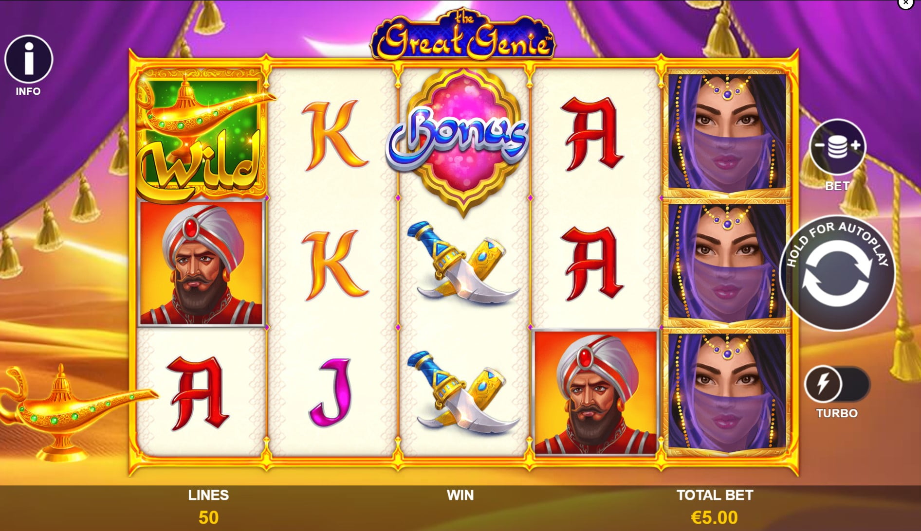 The basic game of the Great Genie Slot by Playtech