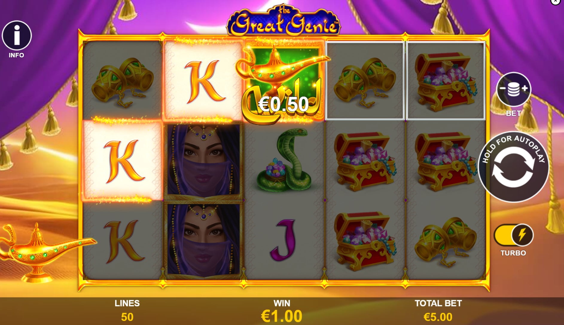 The basic game of the Great Genie Slot by Playtech