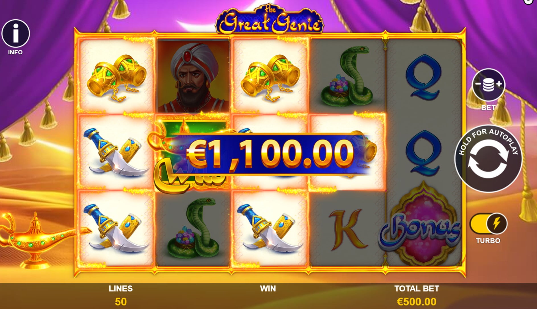 A winning screen of the Great Genie Slot by Playtech