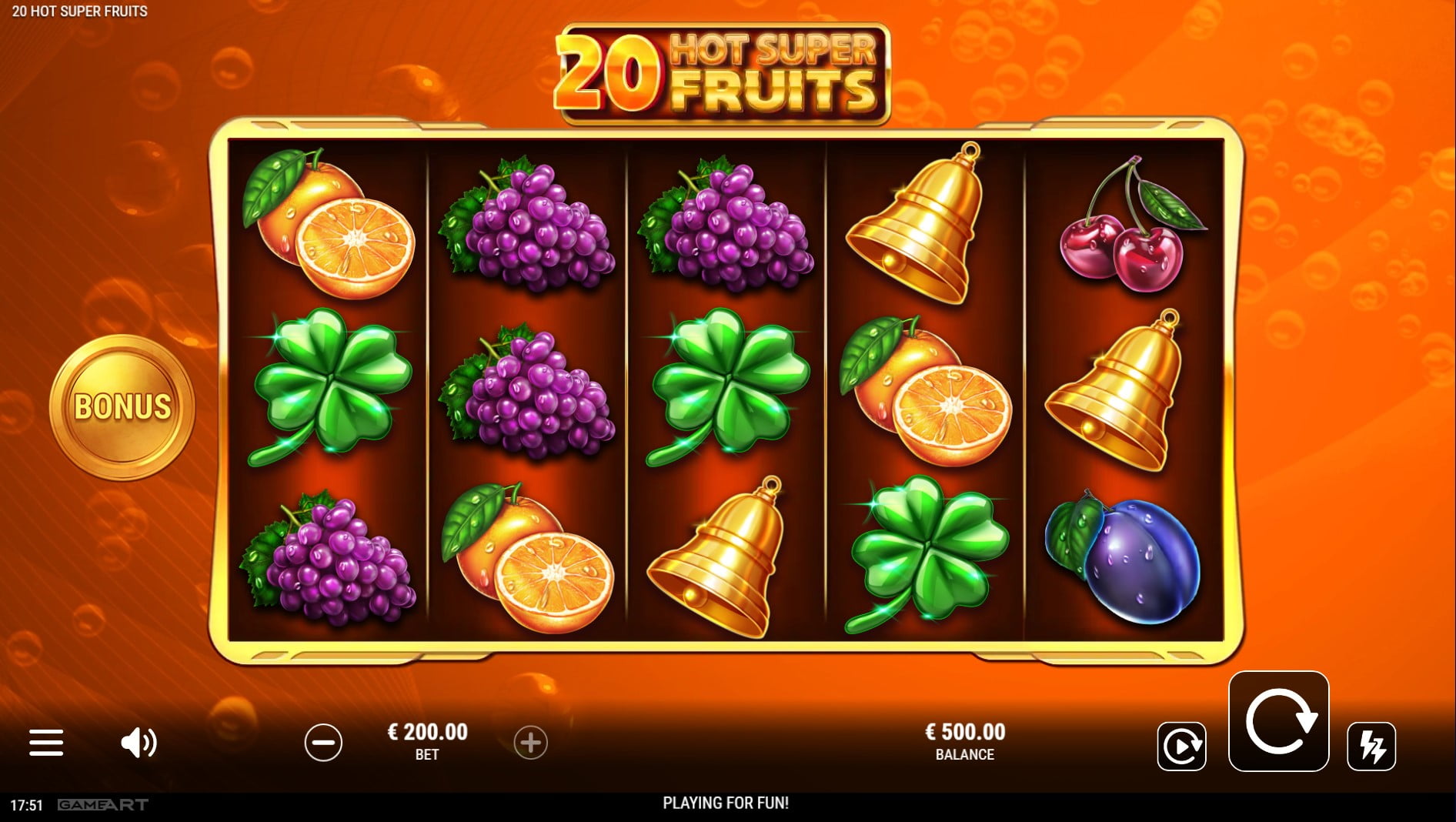 20 Hot Super Fruits by Gameart slot gameplay screen