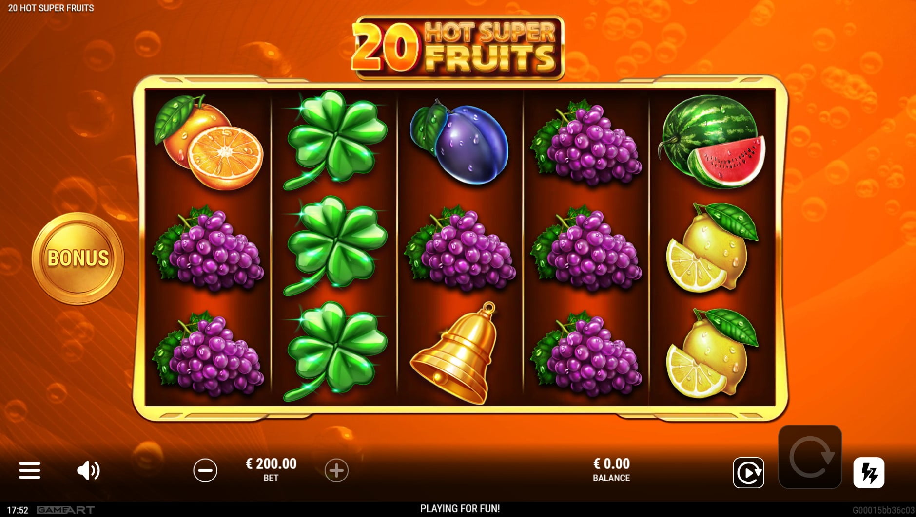 20 Hot Super Fruits by Gameart slot gameplay screen