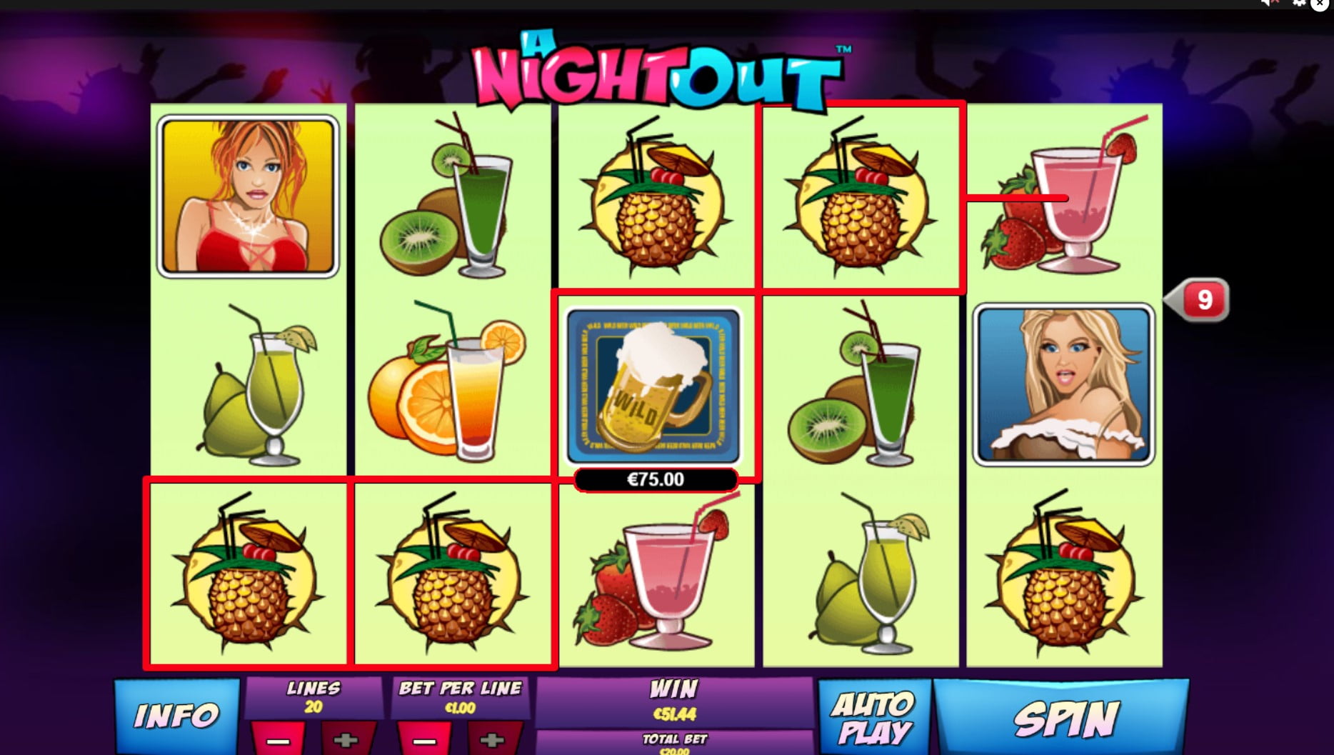 A Night Out by Playtech slot gameplay screen