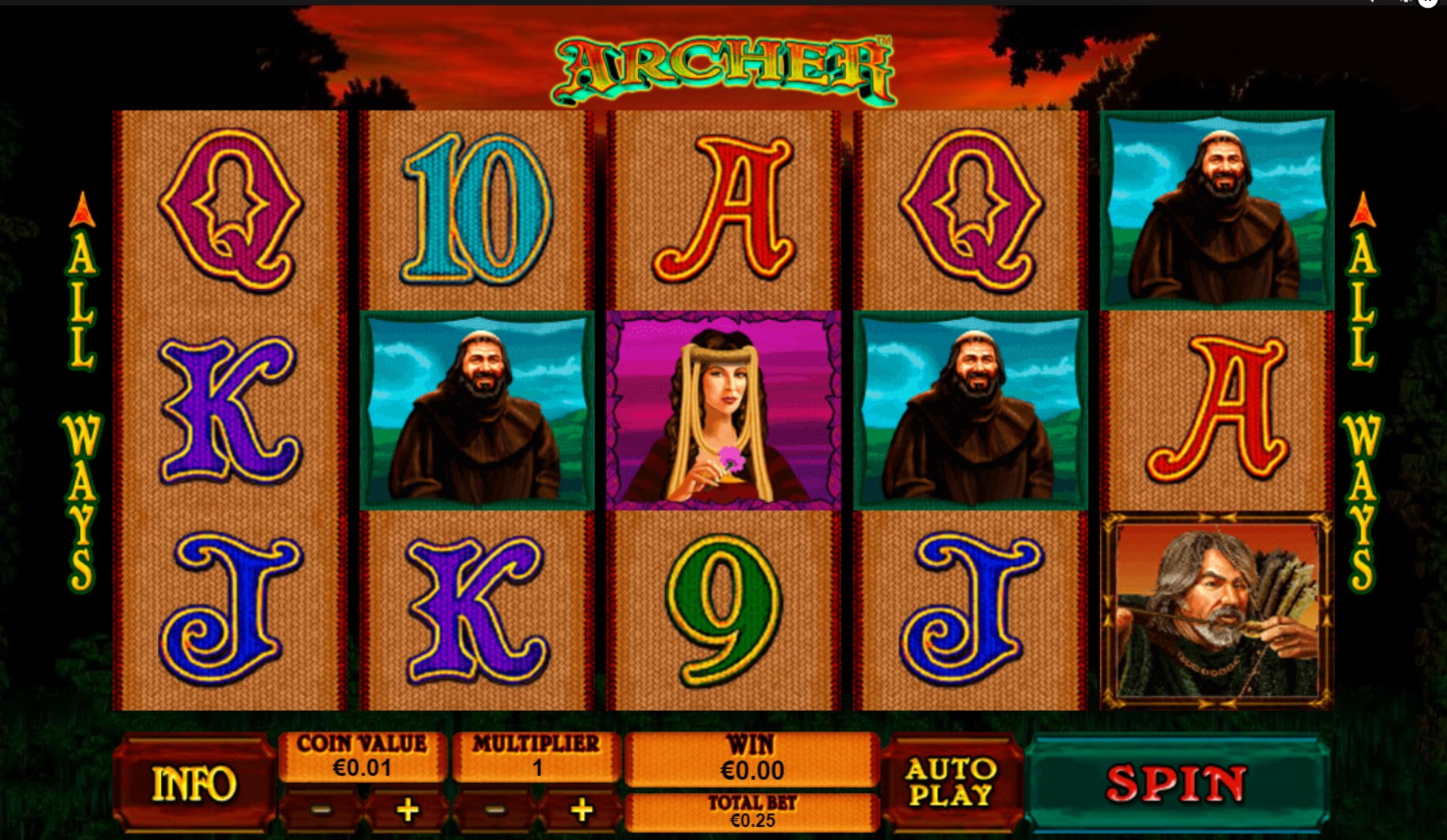 Archer by Playtech slot gameplay