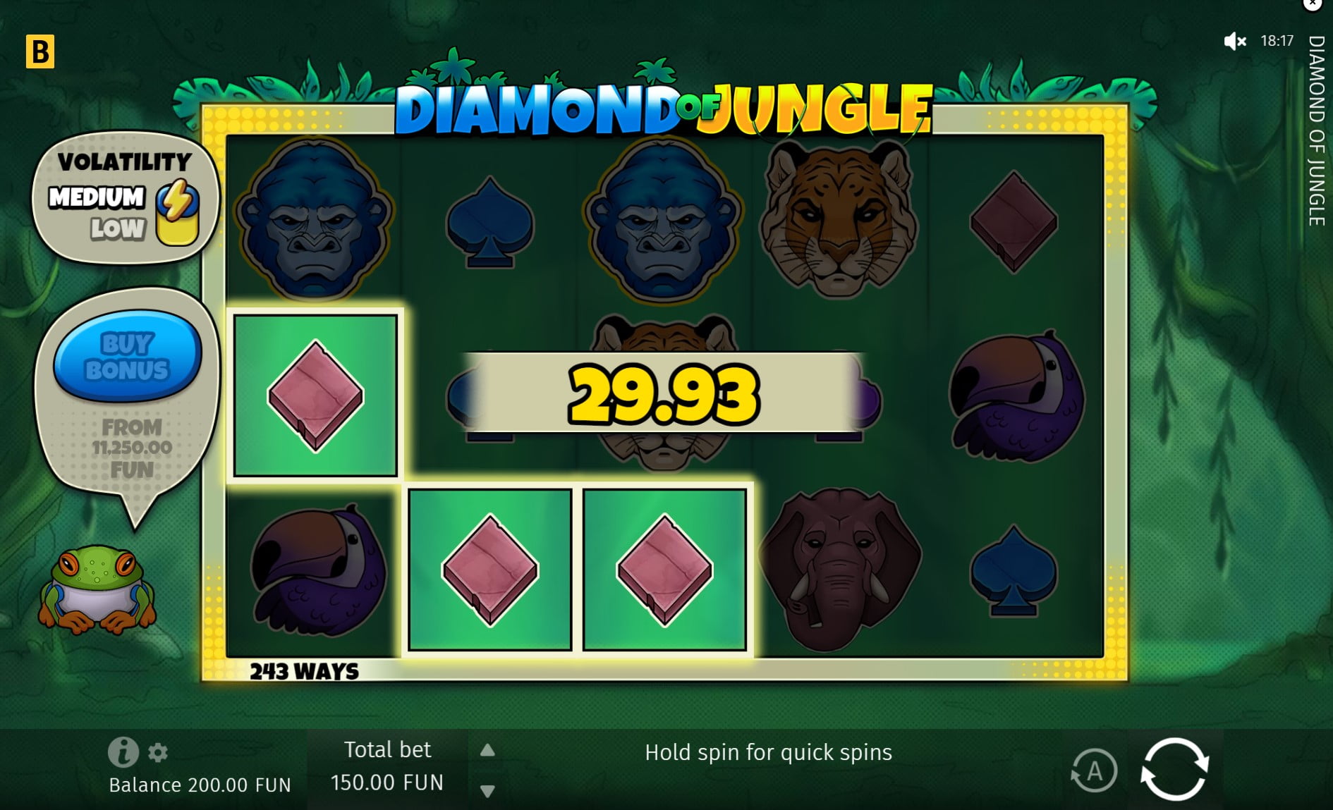 Diamond of Jungle by Bgaming slot gameplay