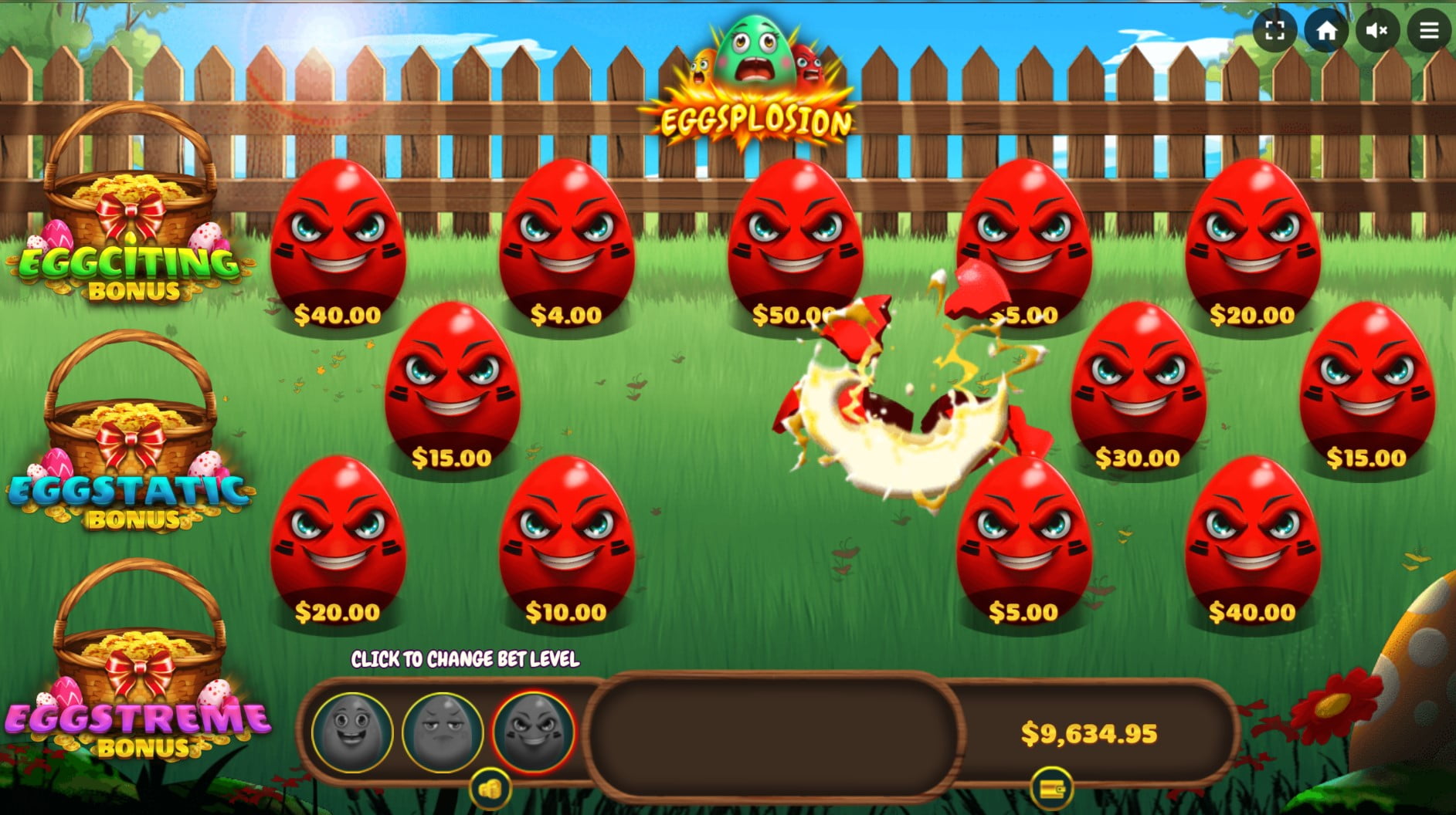 Eggsplosion by Dragon Gaming slot gameplay screen