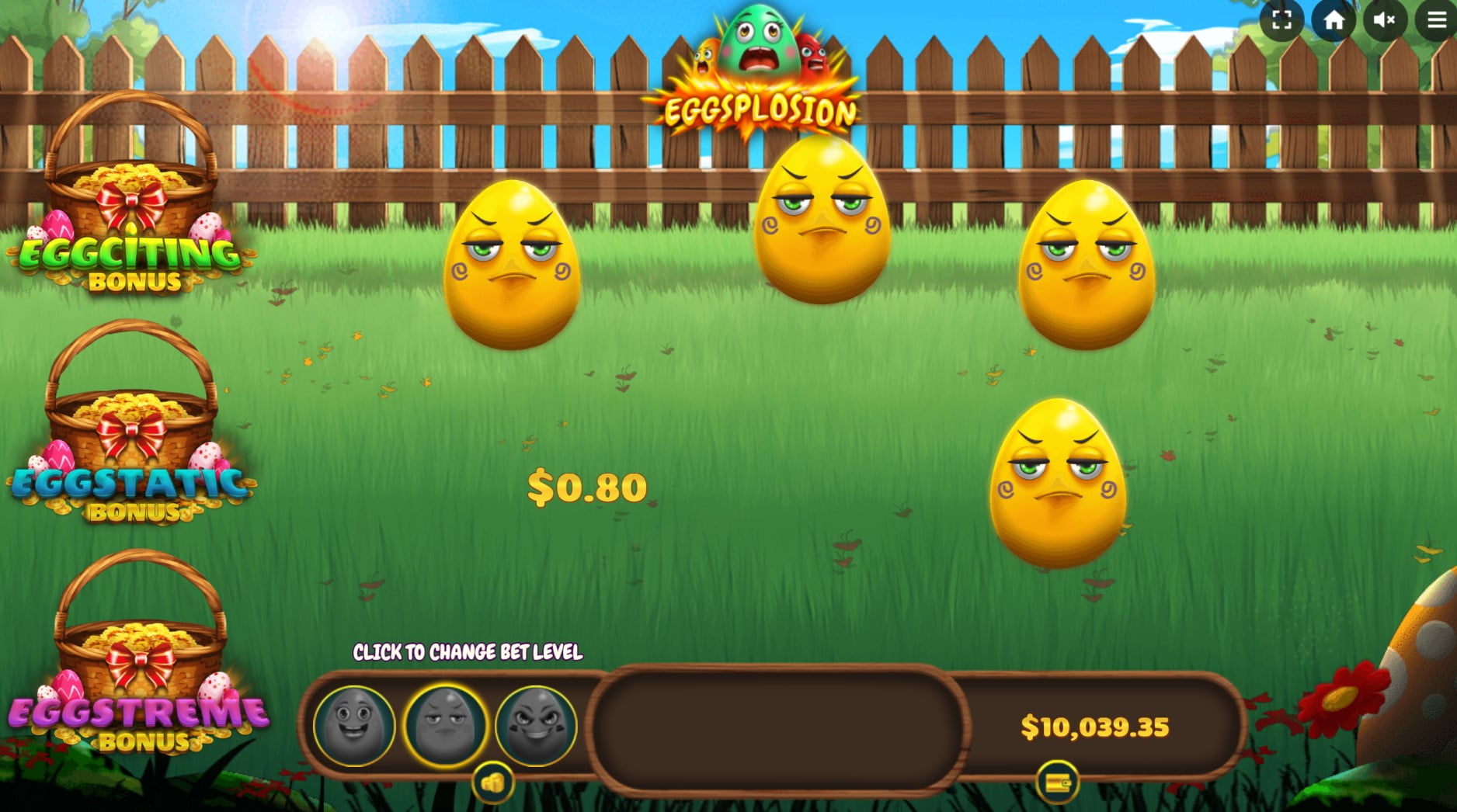 Eggsplosion by Dragon Gaming slot gameplay screen