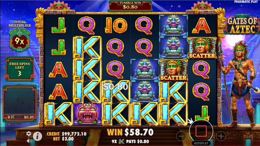 Gates of Aztec slot free spins bonus round in action