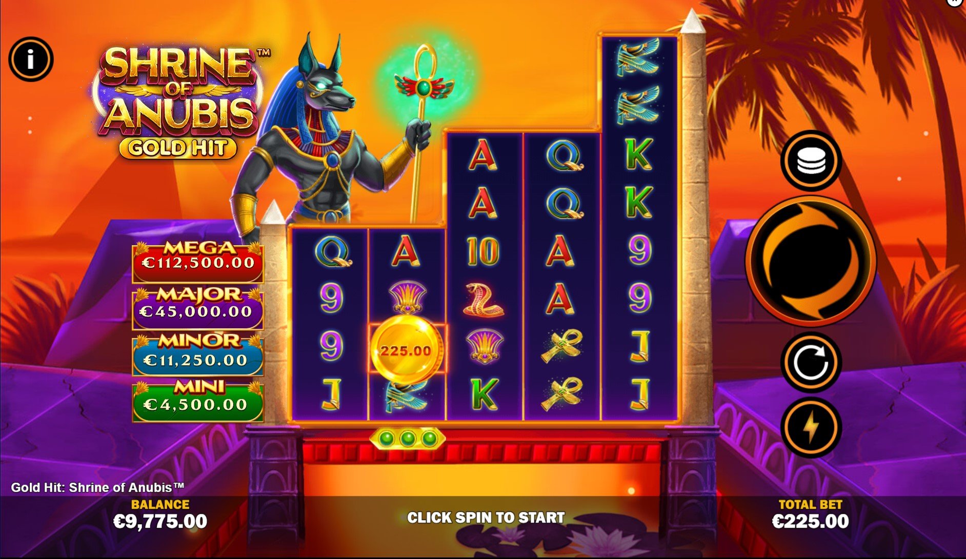 Gold Hit: Shrine of Anubis slot by Playtech gameplay screen