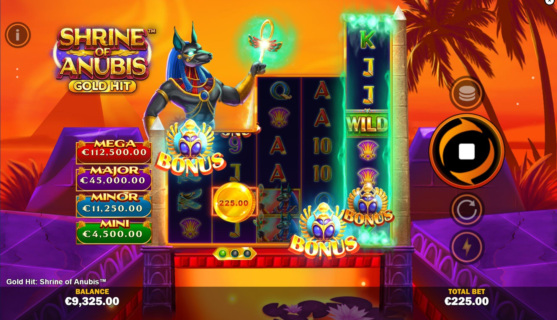 Gold Hit: Shrine of Anubis slot by Playtech gameplay screen