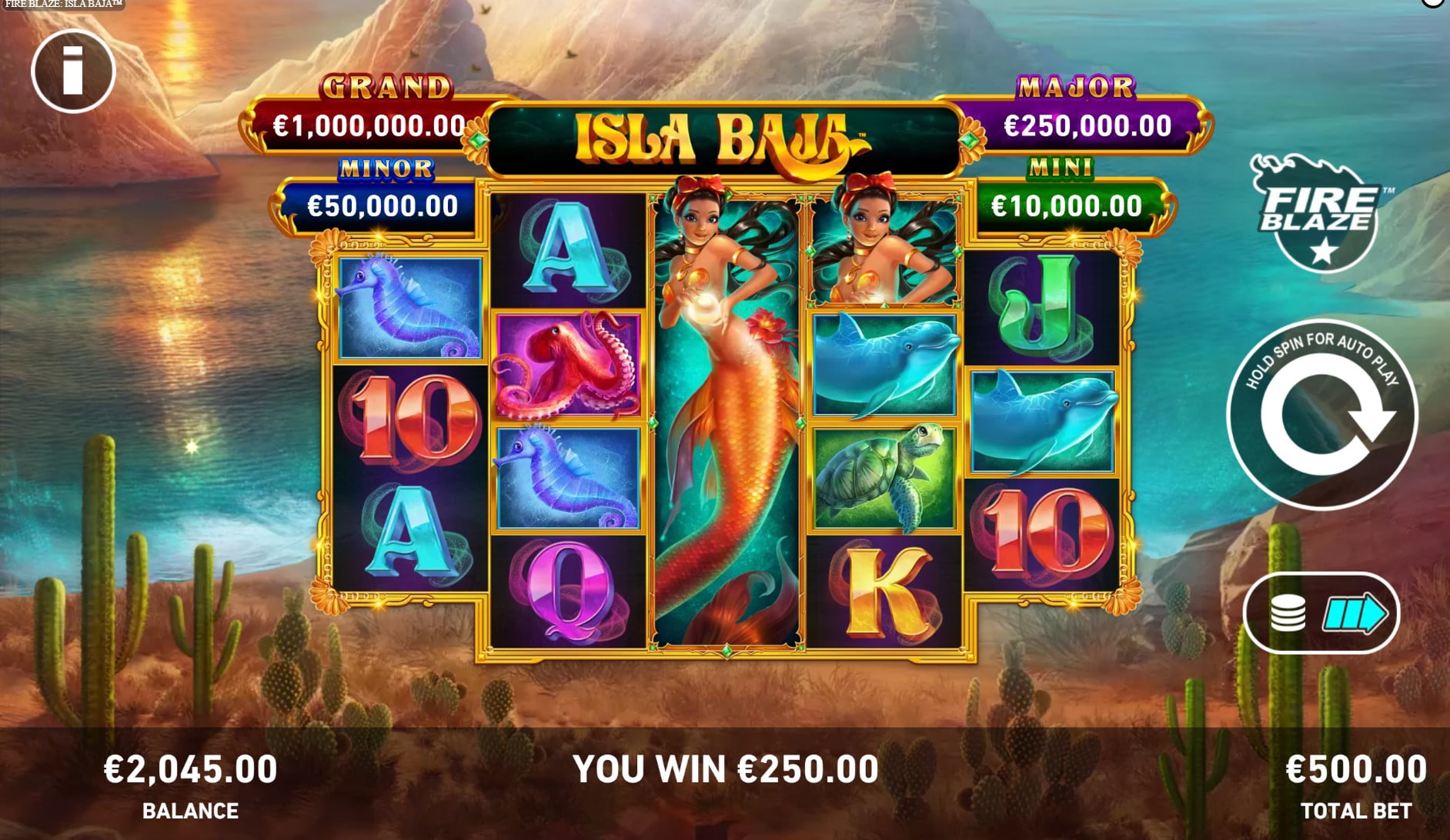 Fire Blaze Isla Baja by Playtech slot gameplay screen