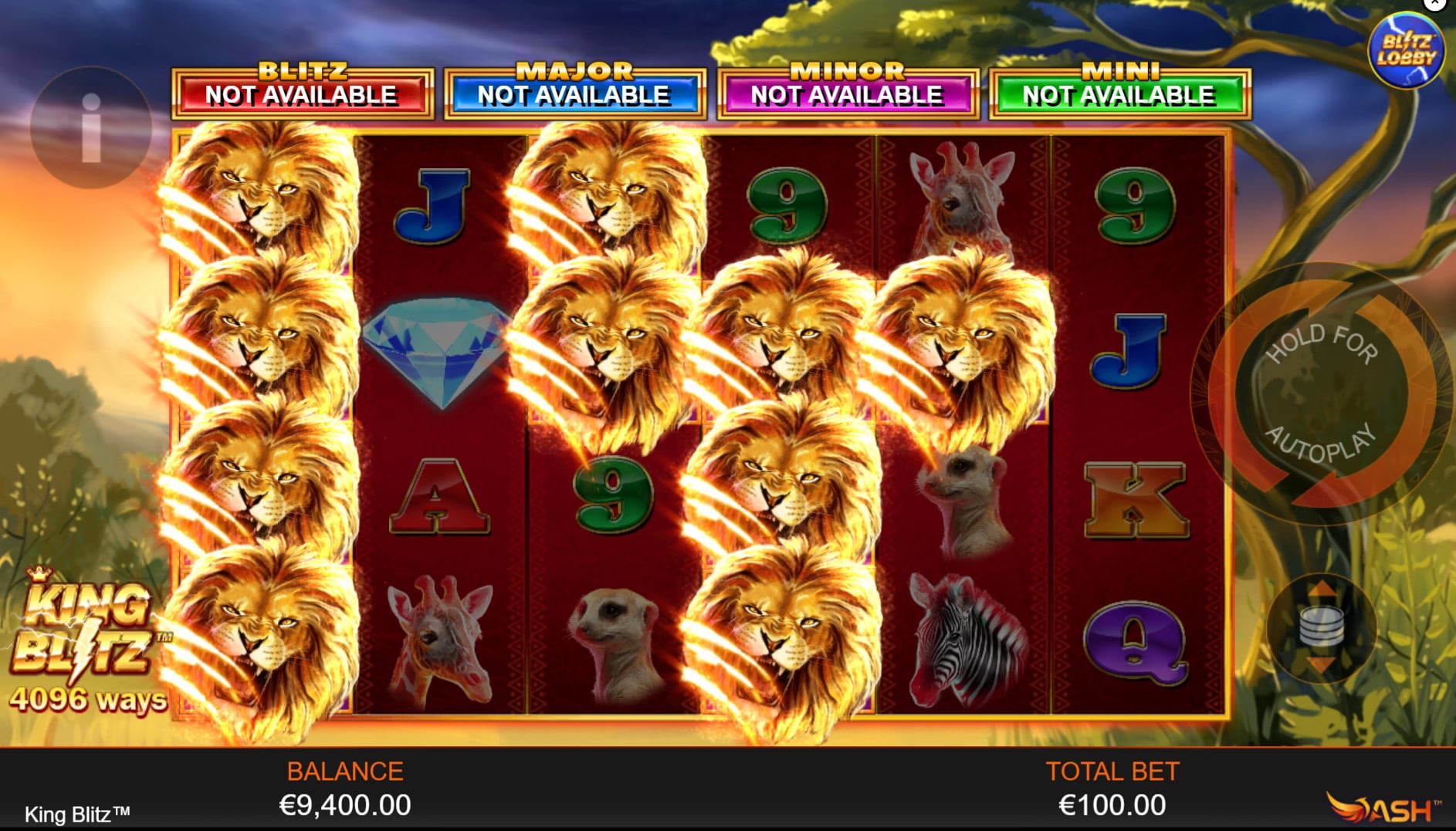 King Blitz by Playtech slot gameplay screen