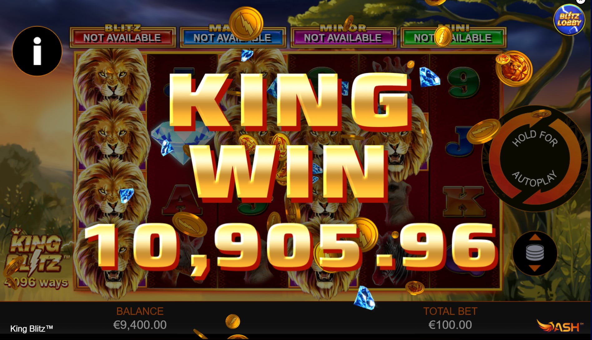 King Blitz by Playtech slot gameplay screen