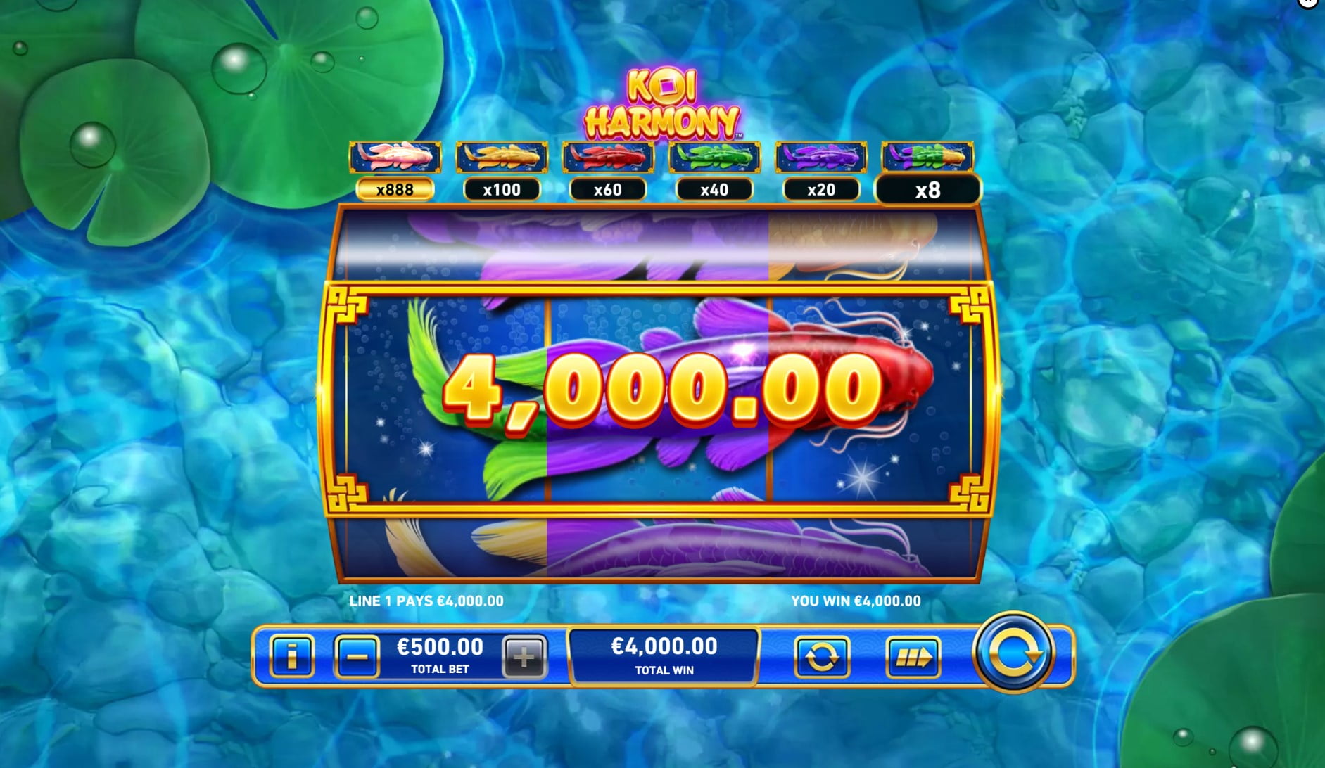 Koi Harmony Playtech slot gameplay screen